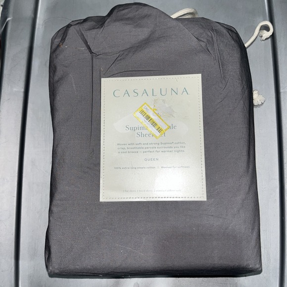 Casaluna Supima Percale Sheet Set Queen Size Dark Gray 250 Thread Count - Picture 1 of 2